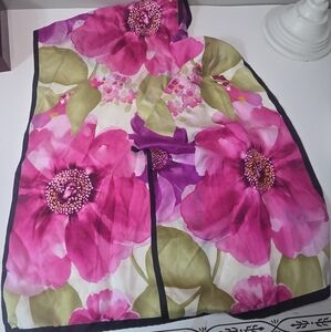 100% silk floral clematis rectangular scarf accessory st ny pink green 11.5x52in